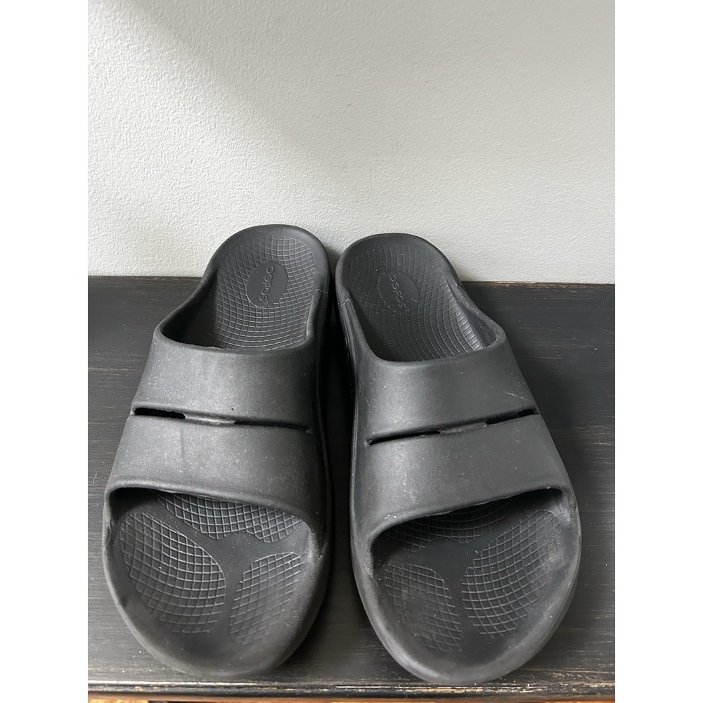 OOFOS OOahh Sport Flex Slide Recovery Sandals Slides Black Womens 14/Men's 12